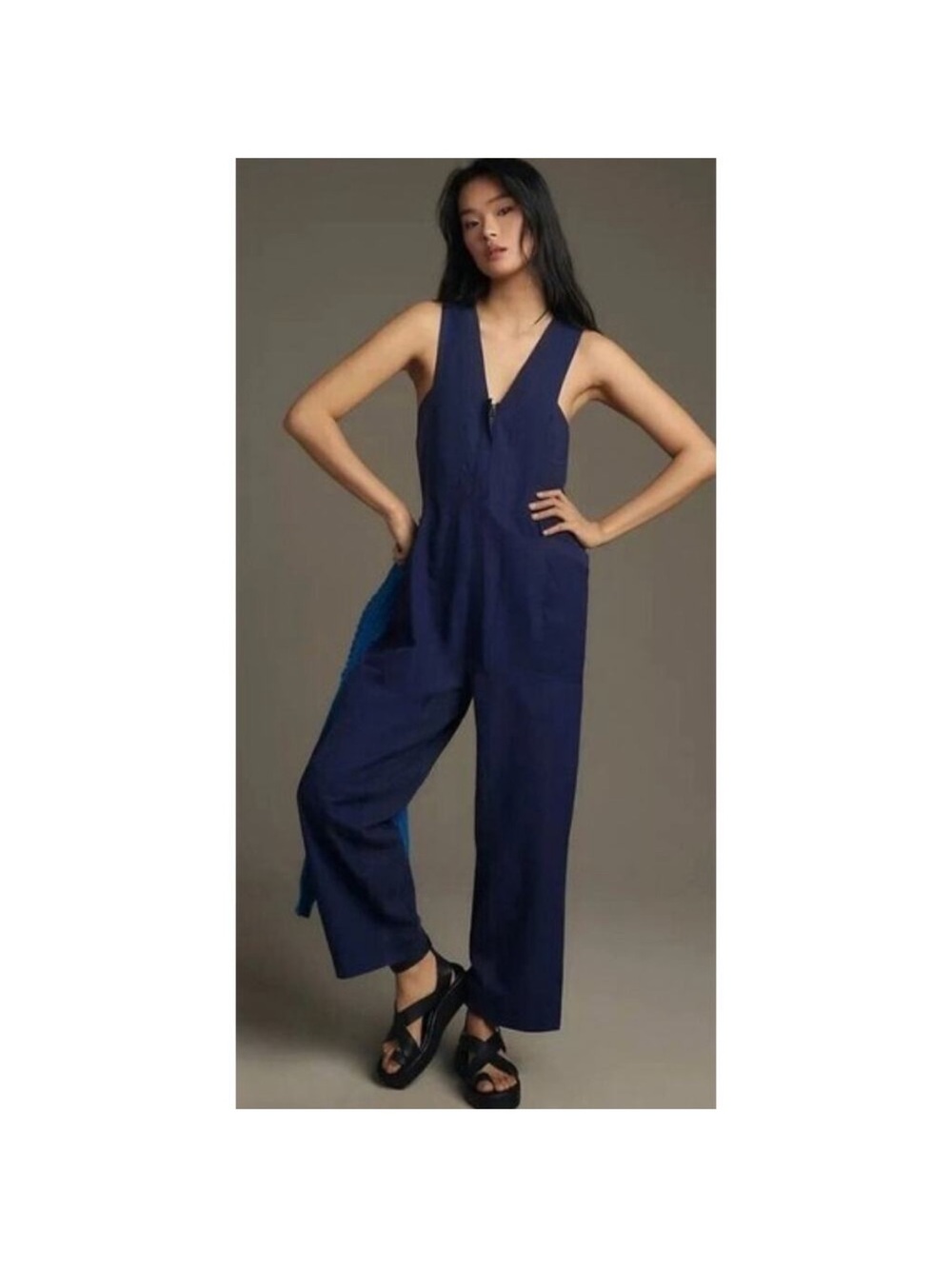 Anthropologie  daily practice Navy V-Neck Wide-Leg Sleeveless Jumpsuit